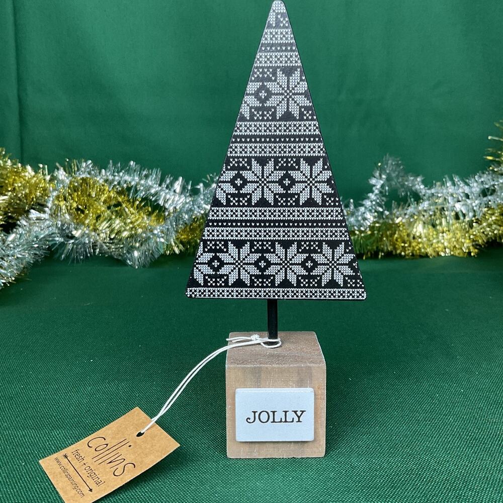 Collins Fresh Original Wooden Christmas Tree Tabletop Sign Sitter JOLLY Fair